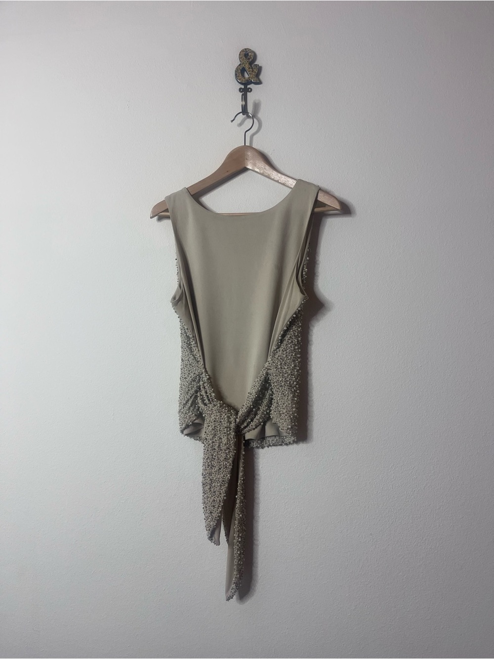 Worth Beige Beaded Sleeveless Top